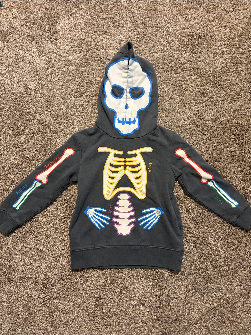 Mini Boden Kids Smoke Gray Glow in the Dark Skeleton Hoodie 3-4Y